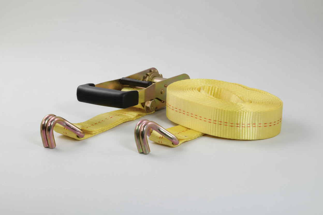 27' Yellow Cargo Strap with J-Hooks (3,333 lbs.)