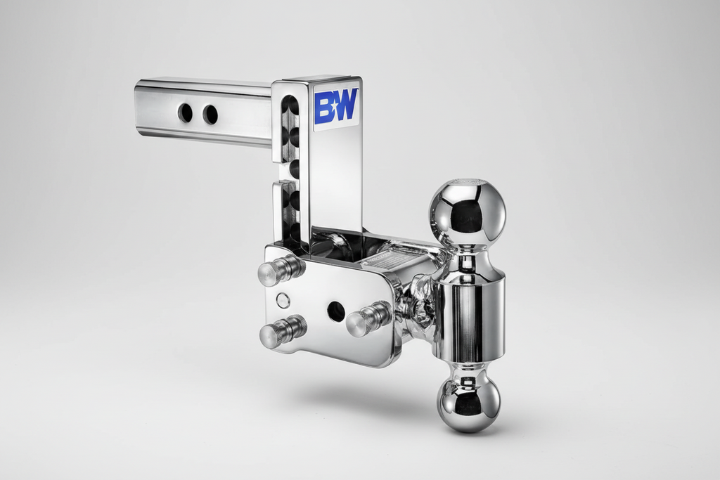 B&W Trailer Hitches Chrome Tow & Stow Adjustable Trailer Hitch Ball Mount - Fits 2" Receiver, Dual Ball (2" x 2-5/16"), 5" Drop, 10,000 GTW