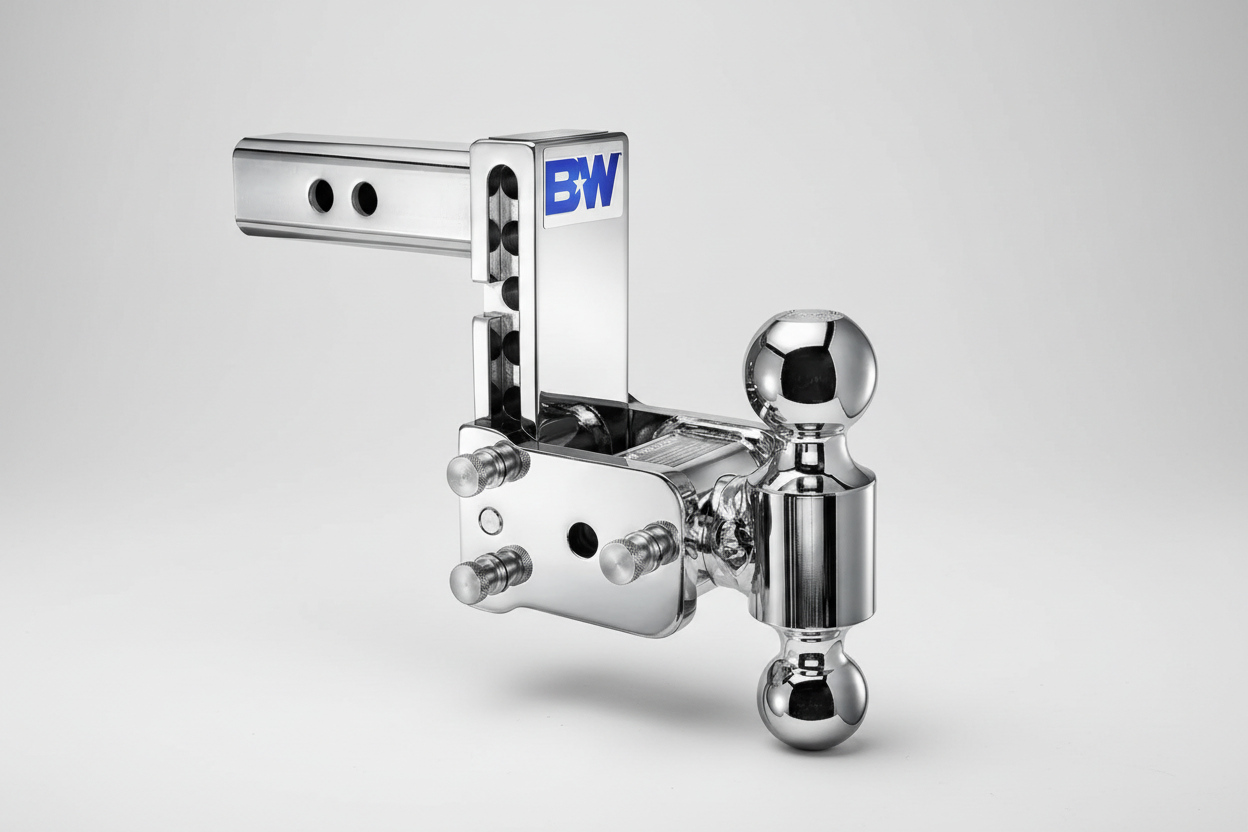 B&W Trailer Hitches Chrome Tow & Stow Adjustable Trailer Hitch Ball Mount - Fits 2" Receiver, Dual Ball (2" x 2-5/16"), 5" Drop, 10,000 GTW
