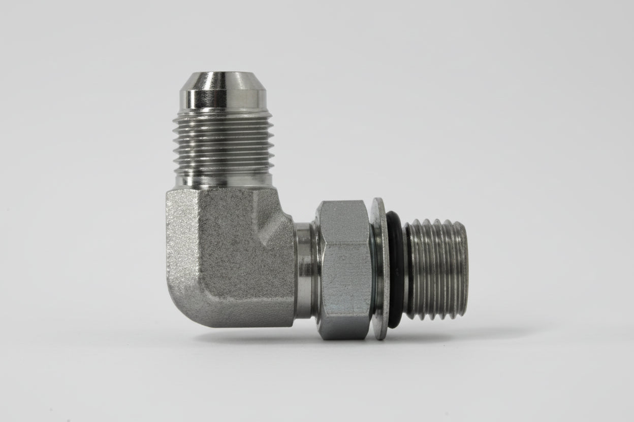 3/8" MALE JIC x 1/4" MALE ORB STEEL 90DEG ELBOW