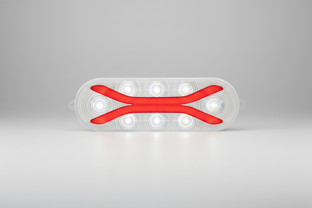 X LED Truck and Trailer Tail Light w/ Reverse Function - Submersible - Oval - Red and White