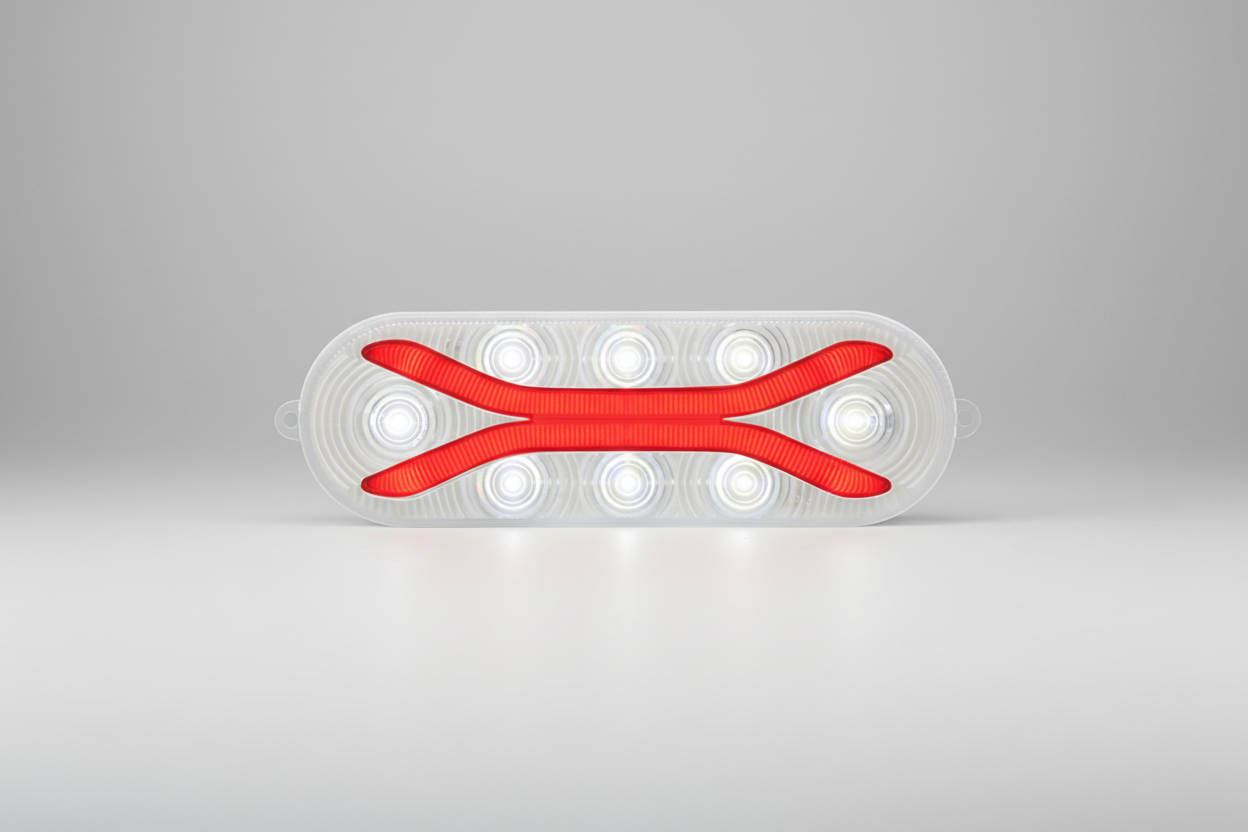 X LED Truck and Trailer Tail Light w/ Reverse Function - Submersible - Oval - Red and White
