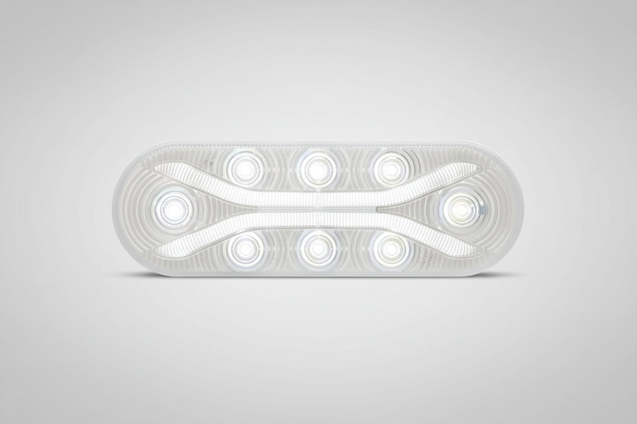 Light Guide LED Backup Light for Truck/Trailer - Submersible - 12 Diodes - Oval - Clear Lens